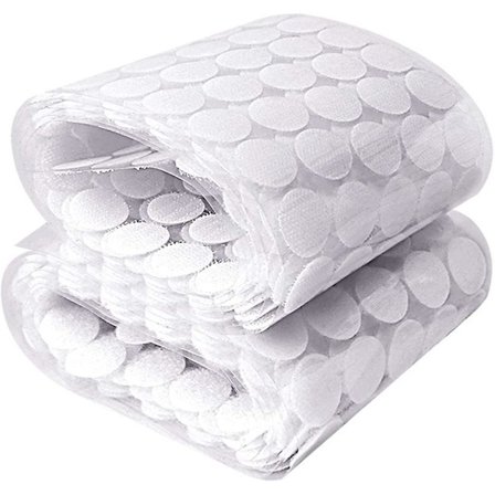 Pakke med 1000 stk. 15 mm selvklæbende velcro-prikker. 500 par selvklæbende