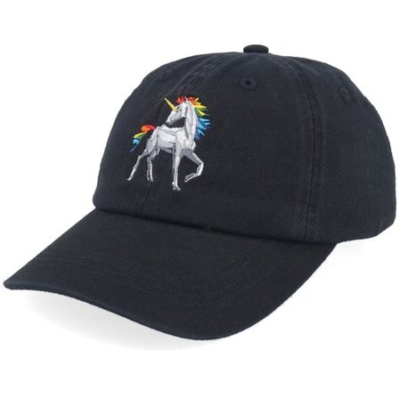 Seeberger - Svart unconstructed Keps - Kids Paper Origami Unicorn Black Washed Dad Cap @ Hatstore
