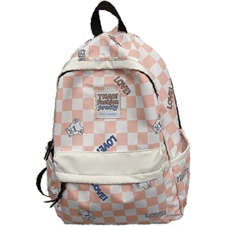 Ruudullinen reppu Gingham koululaukut Takaisin kouluun -tarvikkeet opiskelijoille (vaaleanpunainen)