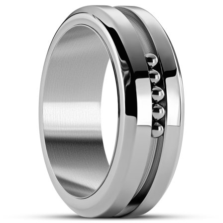 Tigris | 8 mm Silver-tone Moving Ring with Beads for Men - Steel rings