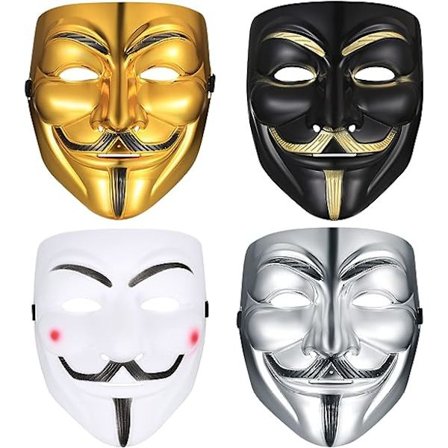 4 stk. V for Vendetta-maske, Halloween-kostume Cosplay-festmaske, Anonymous-maske, karnevalsmaske unisex børn voksne - 4 farver