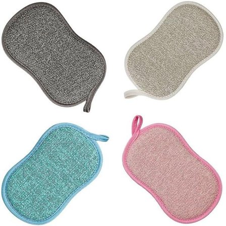Gjenbrukbare Mikrofiber Antibakterielle Vaskbare Oppvasksvamper Skuresvamper Dobbel Svamp for Non-Stick Panner Gryter (4 stk Svamp)
