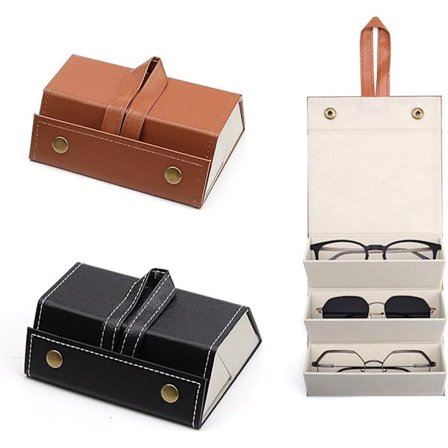 2-delt Opbevaringsetui til Briller, Tredelt Solbrilleetui i Læder, Sammenklappelig Opbevaring til Briller, Brilleetui i Sort og Khaki til Briller, 