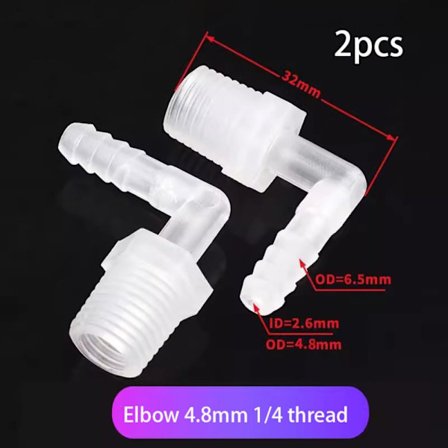 2 stk PP Albuekoblinger Akvarium Tank Fittings 4.8MMELBOW ALBOW