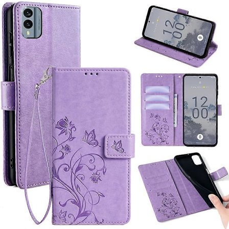 Nokia X30 5G Cover med Håndrem, Pengepung, Flip PU Læder, Sommerfugl Blomster Telefon Cover