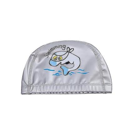 Cap för barn, badmössor Vattentät Pu cap med beläggning tecknat mönster för ålder 6-10 (grå)