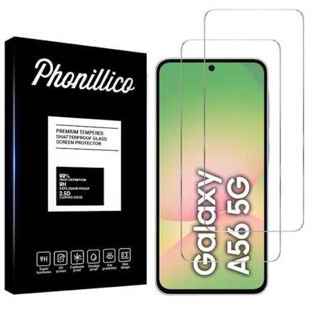 Herdet Glass - Phonillico - Samsung Galaxy A56 5G - Pakke 2 - Avvisende mot riper - Skjermbeskytter Transparent_max