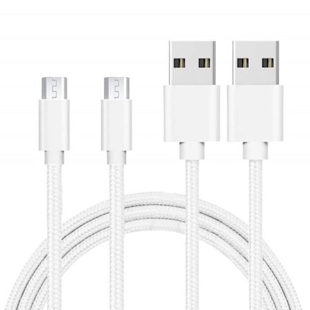 Micro USB-kabel - Phonillico - Samsung Galaxy Tab A 8.0 2019 - Flätad nylon - 1 meter - Paket med 2