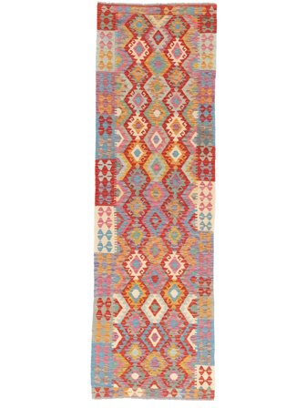 Hand Woven Kilim Afghan Old Style Rug 89X291 Wool Brown/Red Small