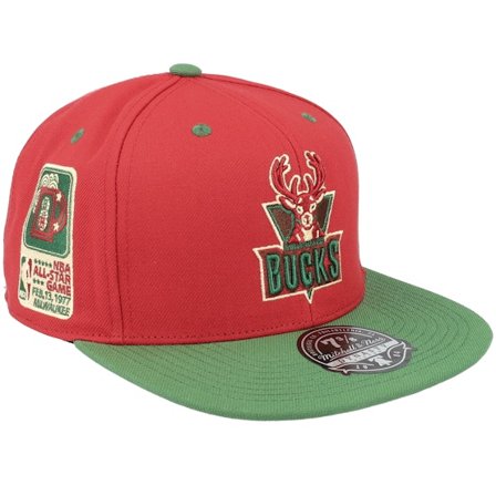 Mitchell & Ness - NBA Rot fitted Cap - Milwaukee Bucks Nightmare Red/Green Fitted @ Hatstore