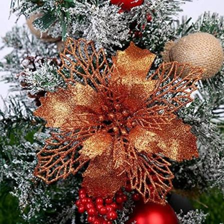 10 STK Juleblomster Stor Julestjerne Glitter Blomst Juletræ Hængefest Xmas Decor