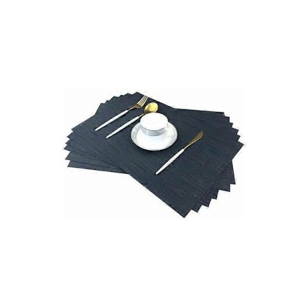 Bordsunderlägg Set om 6 Marinblå Bambu Matbord Bordsunderlägg Vävd Vinyl Lätt att Rengöra Fläckbeständigt Plast Matsal.