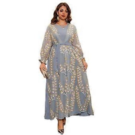 Beskeden islamisk outfit til damer, ærmeløse tanktoppe, lang kjole med åben cardigan, bedekjole, muslimske kjoler, kåbe, blå XXL (XXL blå)