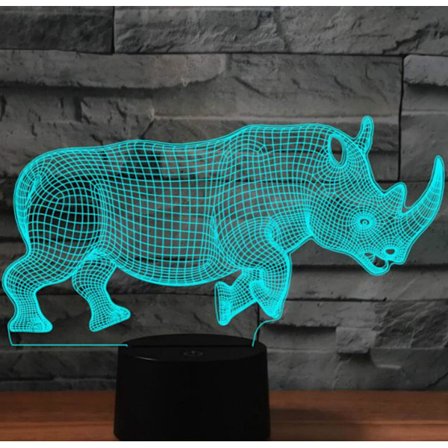 3D Noshörning Nattlampa Illusion 7 Färgväxlande Touch Switch Bordsskiva Dekorationslampor Akrylplatt ABS-bas USB-kabel Födelsedagspresent
