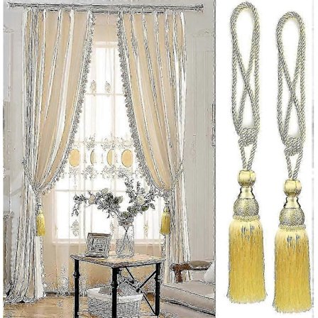 2 st. Gardinomtag med Tofsar, Gardinomtag med Tofsar, Gardinomtag med Tofsar Guld, Omtag för Gardiner