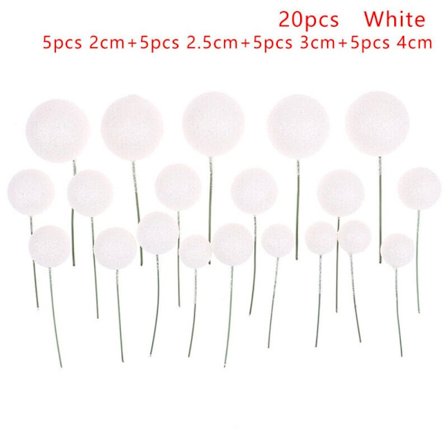 20 stk. kake topper med kuler, kakedekorasjon HVIT