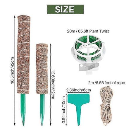 9 stk. mosepinne for klatreplanter, kokospinne, plantestøtteforlengelse for Monstera Deliciosa, Sphag