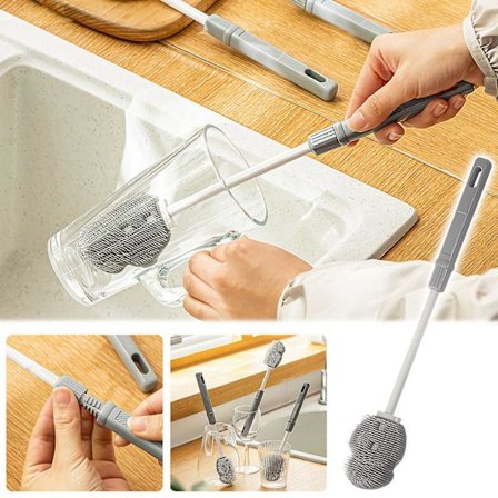 Kök tvättkopp flaska borste hushåll gratis teleskophandtag rengöring kittel borste flaska borste GAO1630(En storlek, grå)