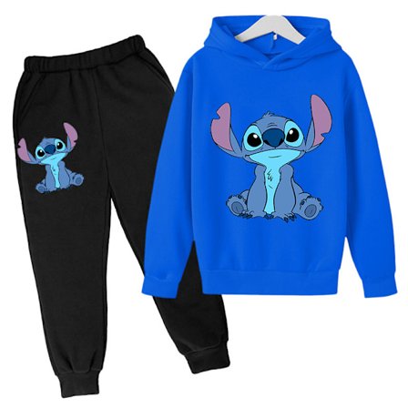 Lilo Stitch Treningsdress for barn Hoodie Bukser Sett Treningsdresser Blå