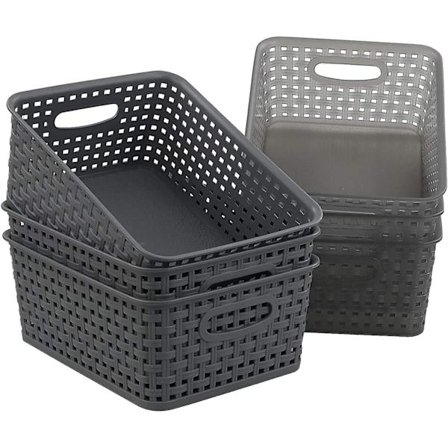 Set med 6 vävda förvaringskorgar i plast - Grå
