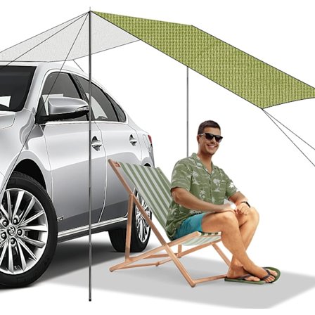 Bilmarkise, vanntett bilmarkise, campingtelt, presenning, bilsidemarkise, teltstropper for SUV Minivan 79x118 tommer (armegrønn)