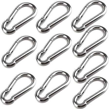 Karbinhakar i rostfritt stål - Förpackning med 10 karbinhakar med snäppkrokar (40 mm x 4 mm)