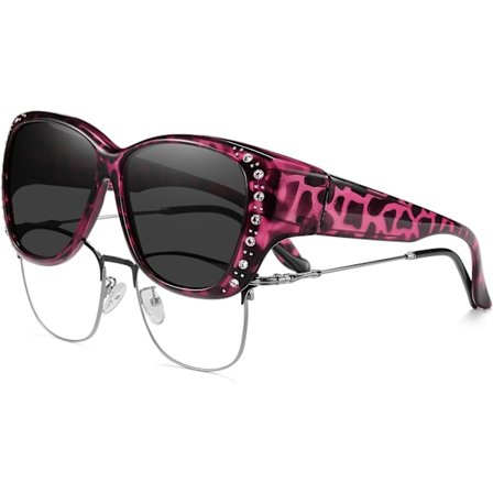 Uusin malli 2025 Naisten polarisoidut päälle puettavat aurinkolasit strassikivillä, aurinkolasit reseptilaseille UV400-suoja M-koko Purp