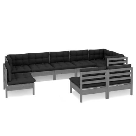 Vidaxl Loungegrupp Med Dynor 9 Delar Grå Massiv Furu Grå