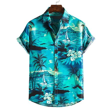 CDQ Herre kortærmet knap vintage skjorter Casual Printed Beach