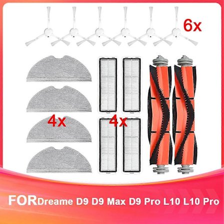 Reservedele til Dreame D9, D9 Max, D9 Pro, L10, L10 Pro Støvsuger, Hovedbørste, Sidebørste