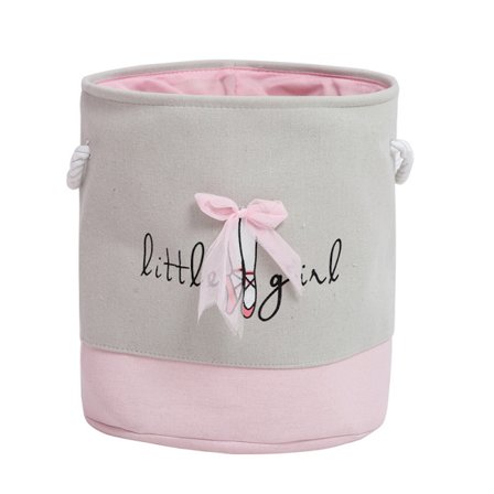 (Sløyfe/Grå)Jenterom Oppbevaringskurv, Foldbar Stoffvask