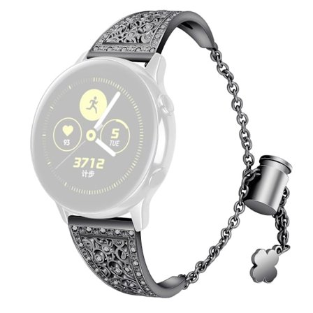 20mm Universal strassikivillä koristeltu kukkakoristeinen kellohihna - Musta