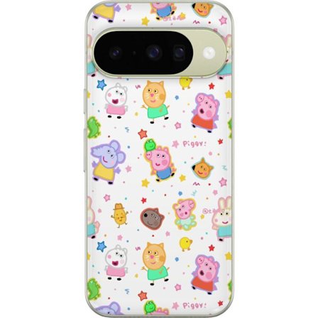 Kompatibel Mobilcover til Google Pixel 10 Farverige tegneserie dyrekarakterer i en legende stil med stjerner og prikker på en lys baggrund