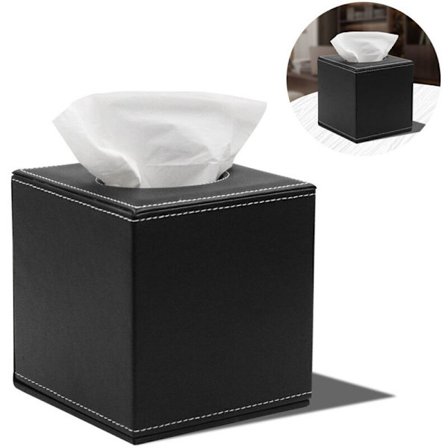 PU læder servietbeholder, firkantet servietholder pumpepapirboks dispenser, servietholder med magnetisk bund, sort
