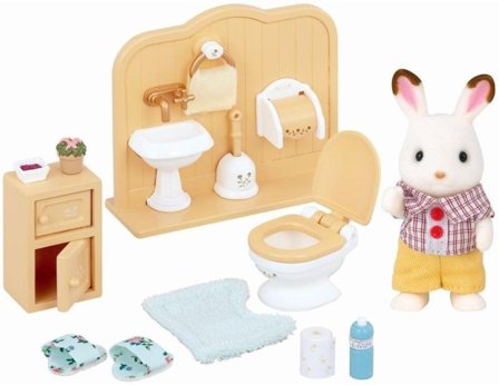 Sylvanian Families Sjokoladekanin Bror og Baderomsmøbler