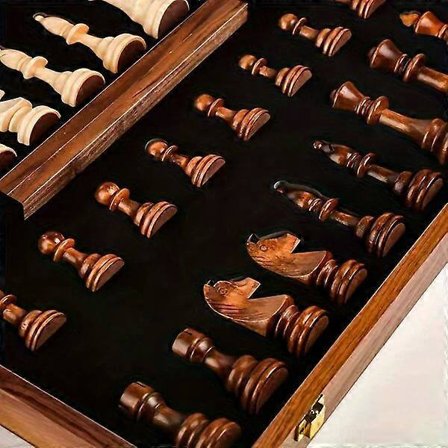 Sjakksett i tre for voksne med ekstra dronningbrikker, egnet for spillere på alle nivåer{h}