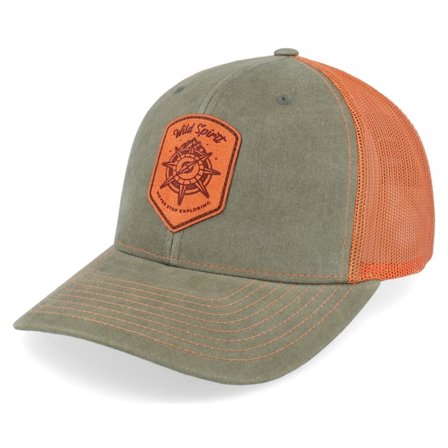 Wild Spirit - Compass Shield Orange Patch Dark Loden/Terra Cotta Trucker Green Cap - @ Hatstore