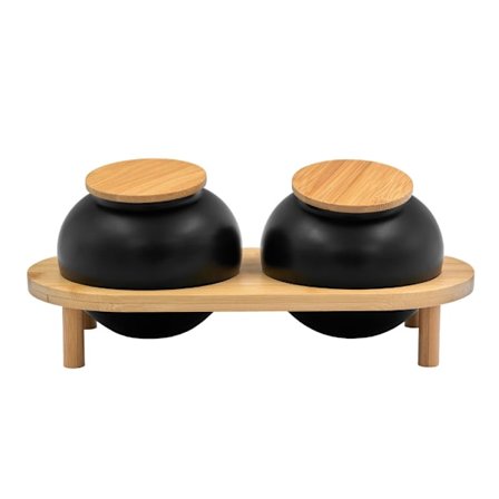 Porcelænsopbevaringskrukker med bambuslåg, sæt med 2