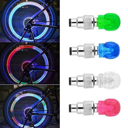 Hodeskalleventilhette LED-lys Hjul Dekk Lampe Sykkel Bil