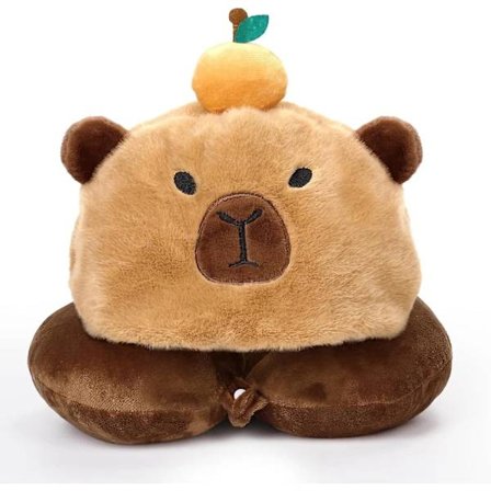 Capybara U-formet Rejsepude med Hætte, Nakkestøtte Plys Pude, Hættepude Sovetilbehør Nakkestøtte Hagestøtte Fyldt Dyr Pude til Fly