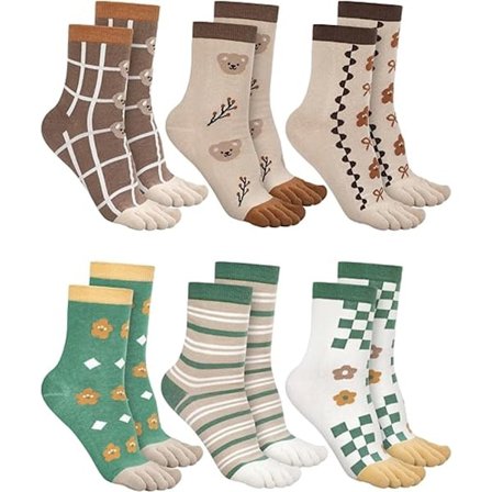 Tåstrømper, Tåseparator Tåstrømper Mænd, 6 Par Tåstrømper til Kvinder, Søde Komfortable Bomuldsstrømper, Forstærket Hæl og Tå til Kvinder