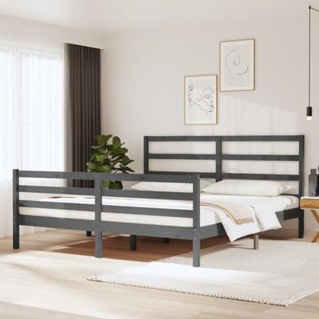 Vidaxl Sängram Grå Massiv Furu 180x200 Cm Grå