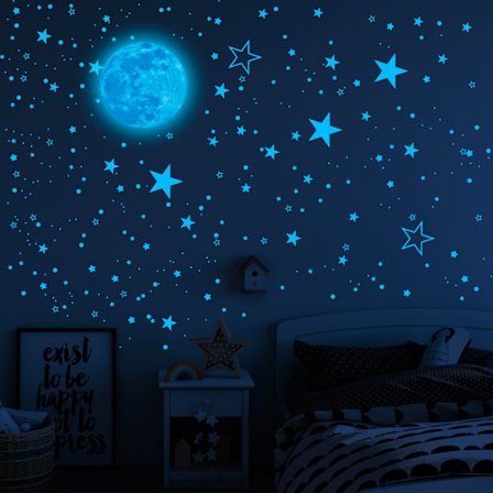 Glow in the Dark Stars för tak, Glow in the Dark Stars and Moon Wall Dec