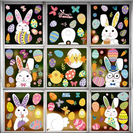 Påskeegg klistremerker til vinduer, 9 glade påskeegg klistremerker til vinduer, søte festlige påskehare egg klistremerker til vinduer, perfekt for 