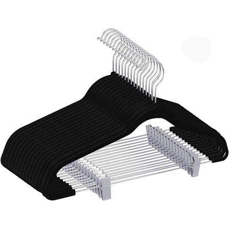 Fløjlsbukser Bøjler, 42 cm Lange Nederdele Bøjler med Justerbare Klemmer, med Hak til Nederdel, Kjoler, Undertrøjer, Sort 12-pak