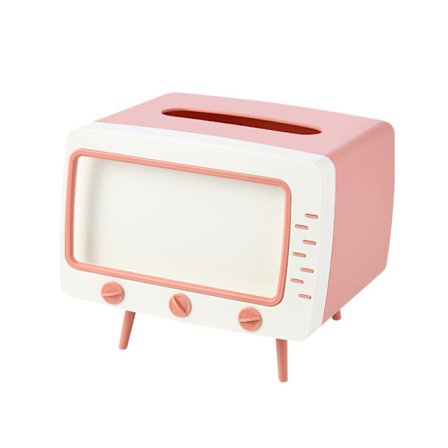Söt Kreativ TV-formad Tissue Box Dispenser Förvaring Tissuehållare med Telefonhållare Rosa