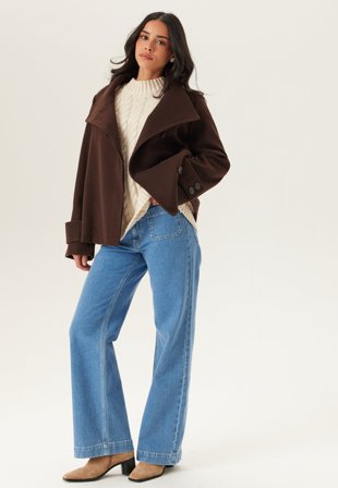 BUBBLEROOM - High Neck Short Coat - Dark brown