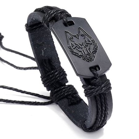 Europa och Amerika punk stil herr läderarmband svart varg