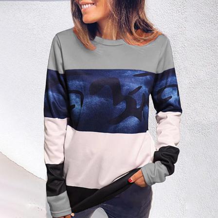 T-shirt Med Färgsömnad För Kvinnor Med Printed Tröja