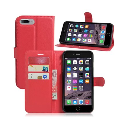Davidsen iPhone 7 Plus / 8 Plus lommeboketui med litchi tekstur - Rød